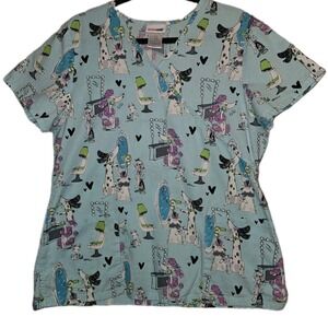 Scrubstars Scrub Top Size Large Poodle Dog Groomer Vet Tech Medical Uniform